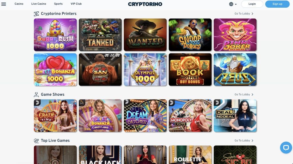 Cryptorino Crypto Casino Printers Game Shows Top Live Games